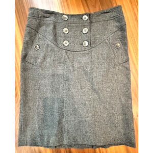 Vintage Burberry Gray Wool Cashmere Lined Pencil Skirt Metal Buttons Size 10